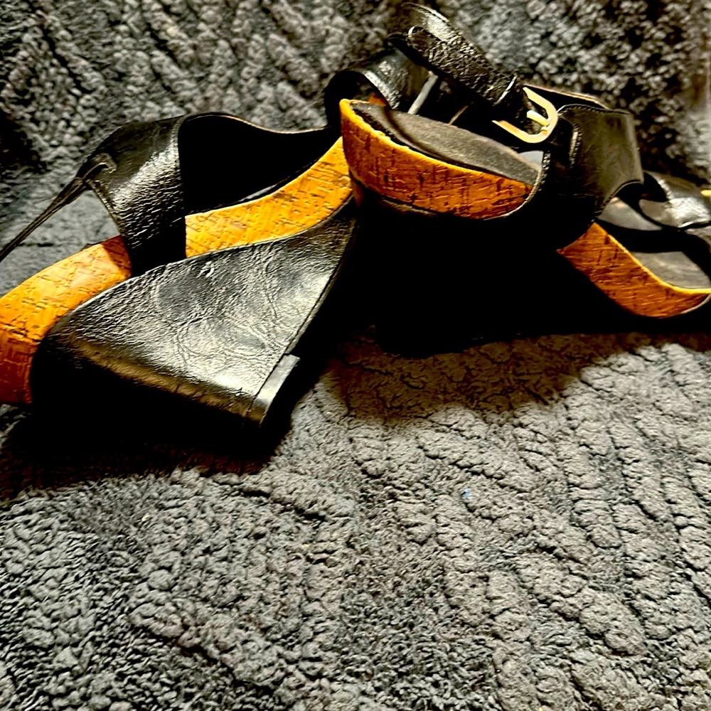Cork & Black Wedge Sandal